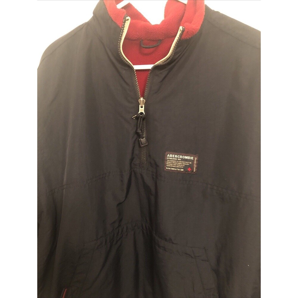Vintage Abercrombie & Fitch 1/4 Zip Nylon Jacket Size sm-med Black‎ Heavy Fleece
